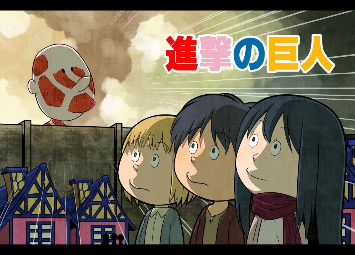 armin_arlelt, eren_jaeger, mikasa_ackerman, parody, sazae_san, shingeki_no_kyojin, tsukumo, wallpaper