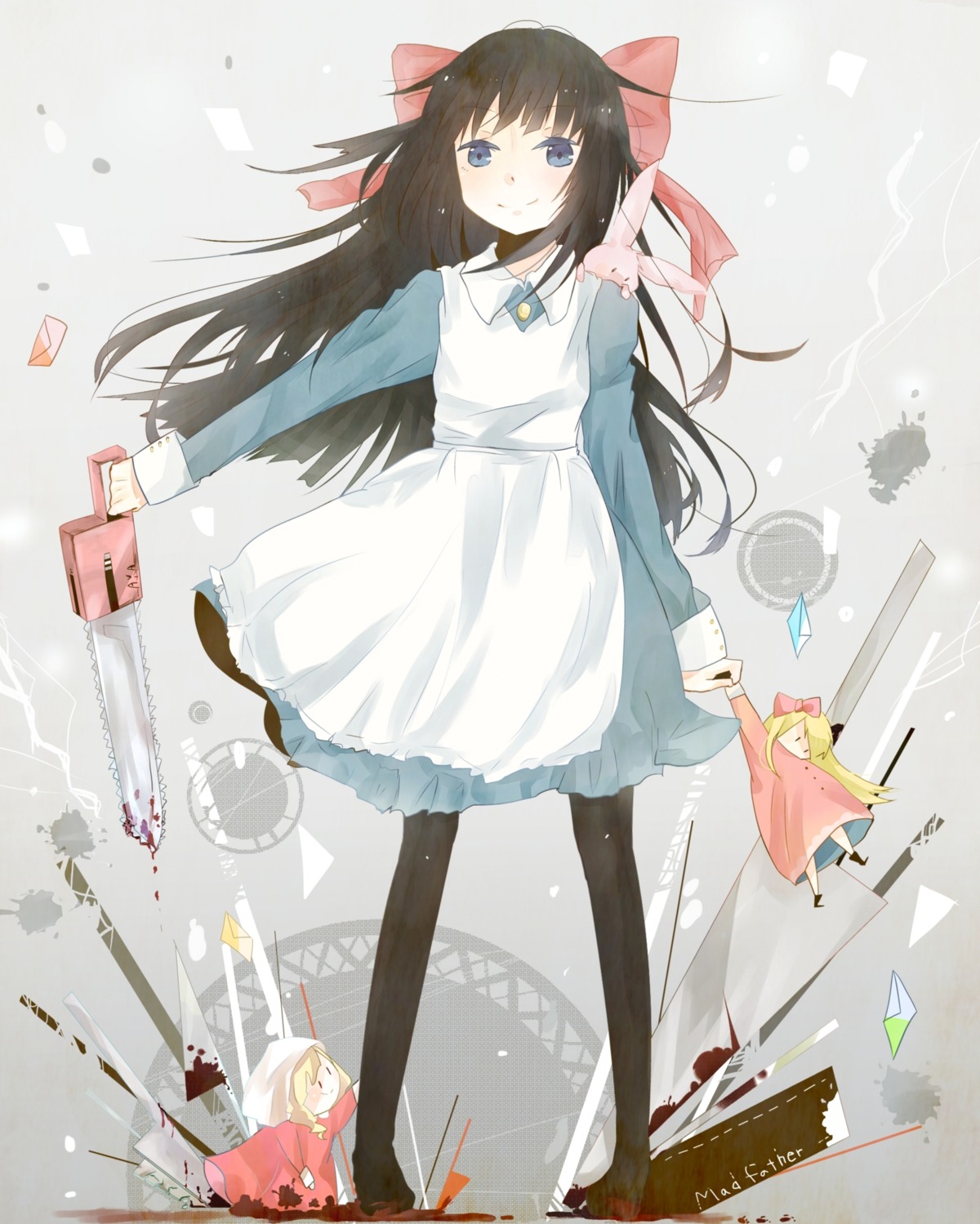 aya_drevis, blood, chainsaw, dress, hiite-usagi, mad_father, pantyhose, weapon