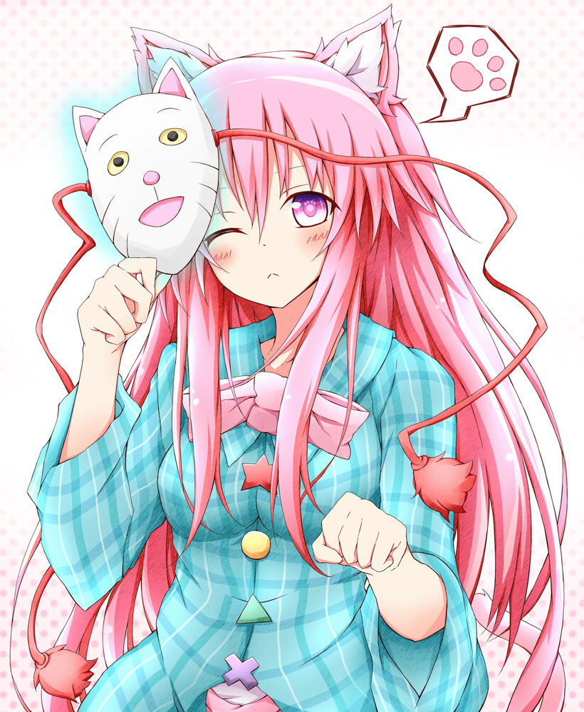 animal_ears, hata_no_kokoro, karamone-ze, nekomimi, touhou