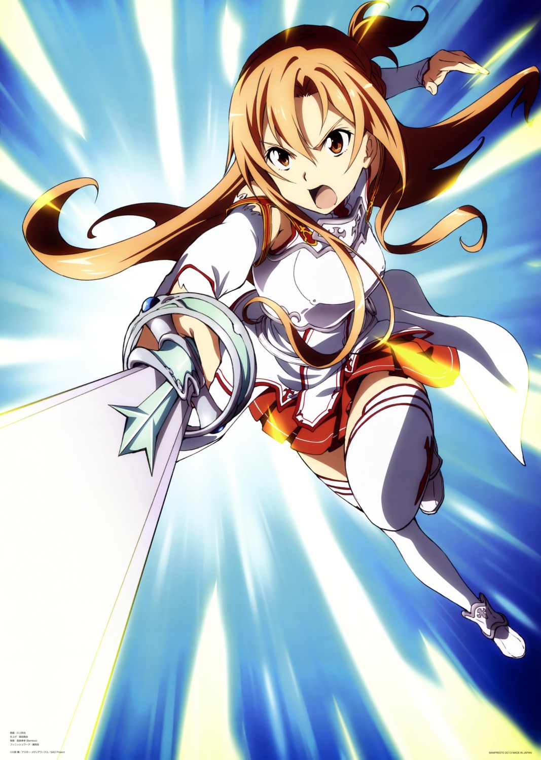 asuna_(sword_art_online), kawakami_tetsuya, sword, sword_art_online, thighhighs