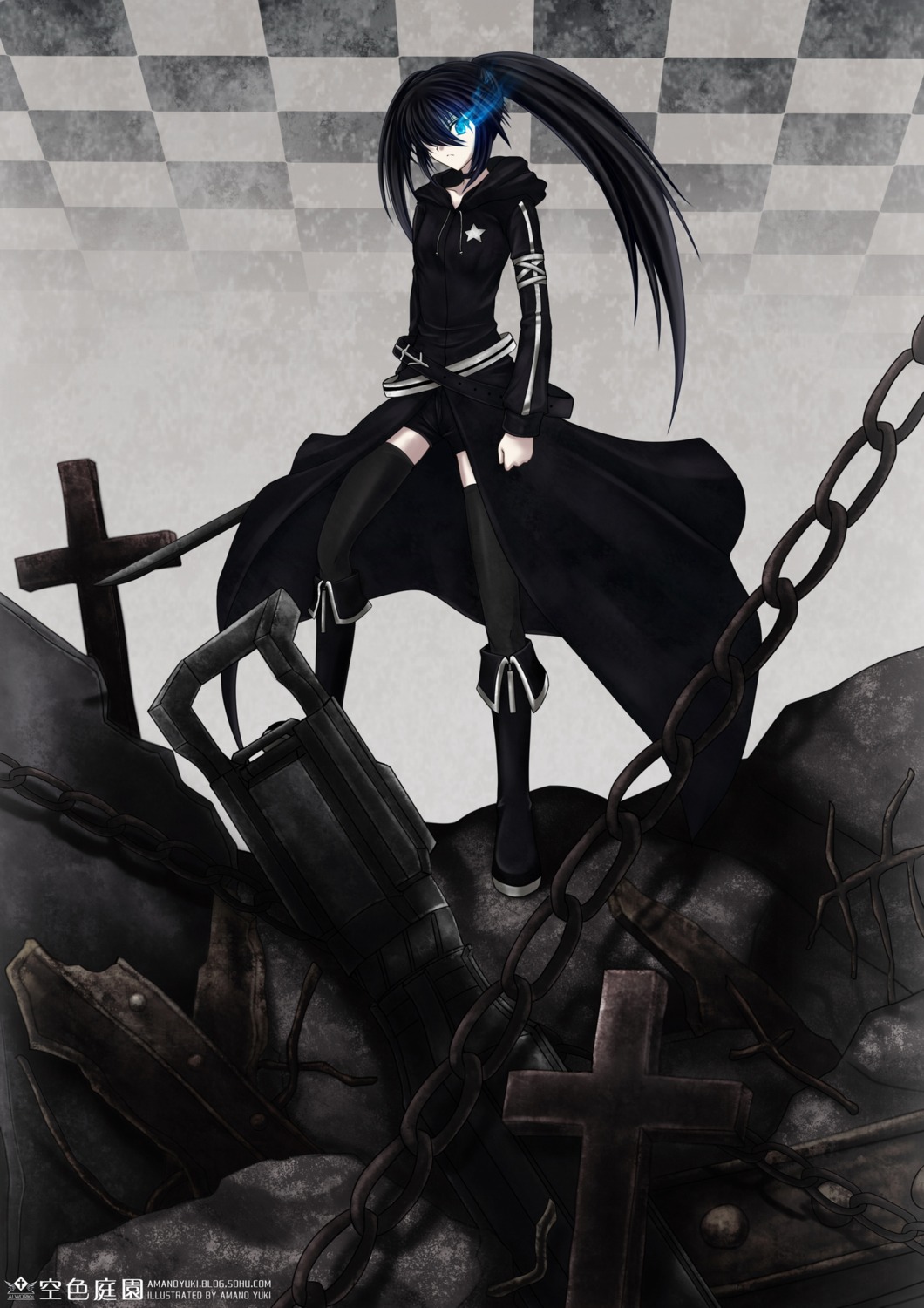 amano_yuki, black_rock_shooter, black_rock_shooter_(character), thighhighs, vocaloid