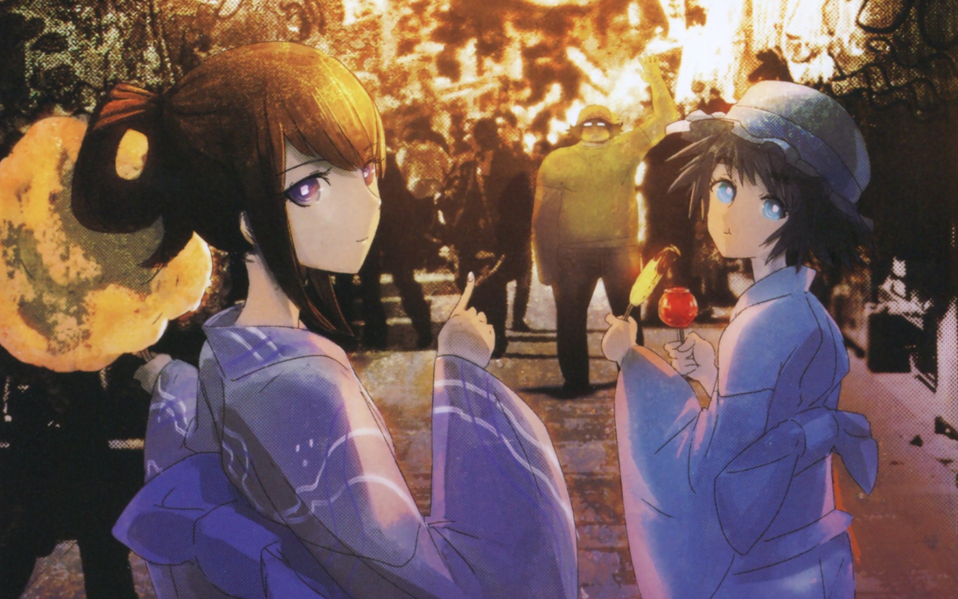 hashida_itaru, huke, kimono, makise_kurisu, shiina_mayuri, steins;gate, wallpaper