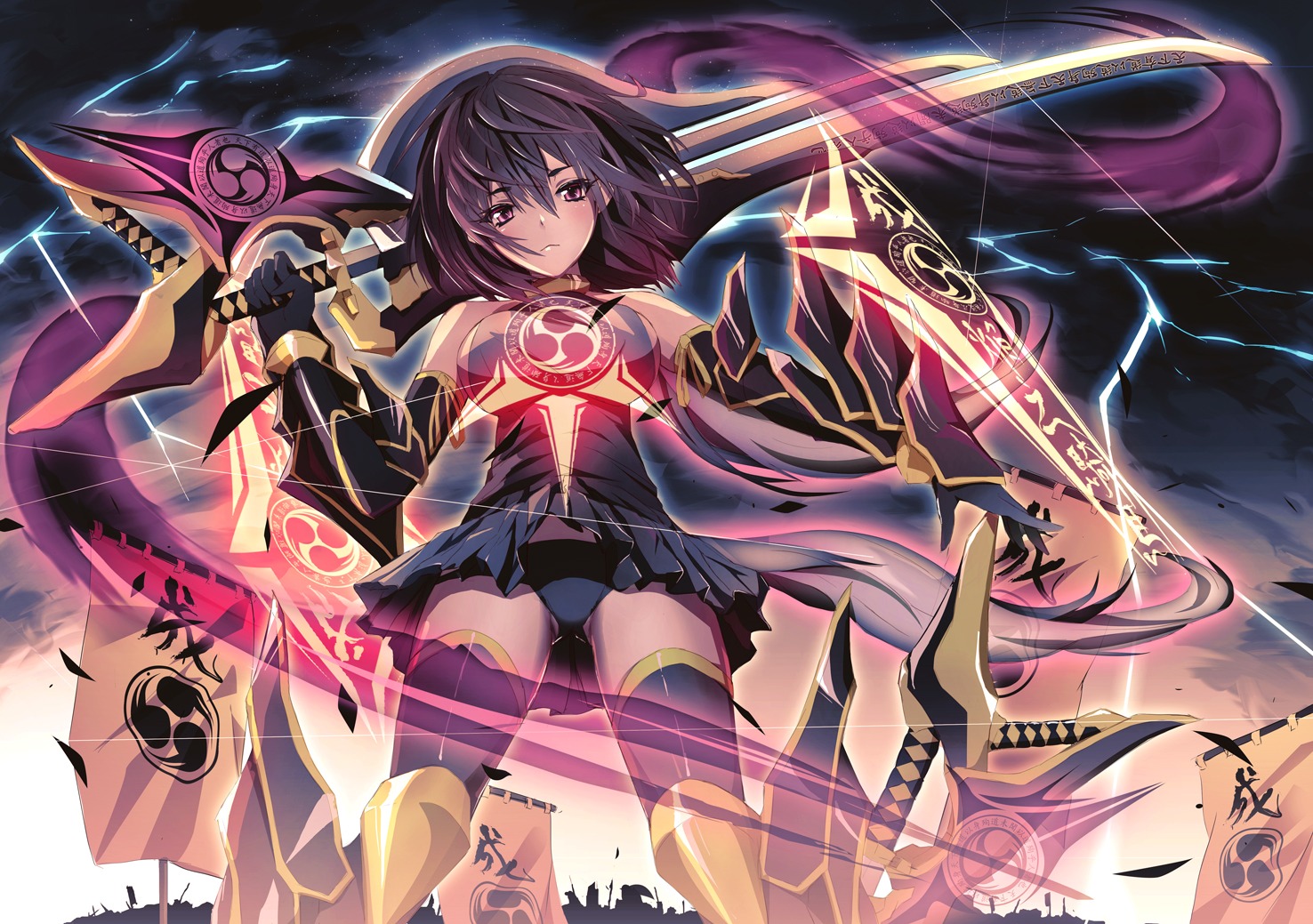 armor, dress, meron_to_maria, pantsu, skirt_lift, sword, thighhighs