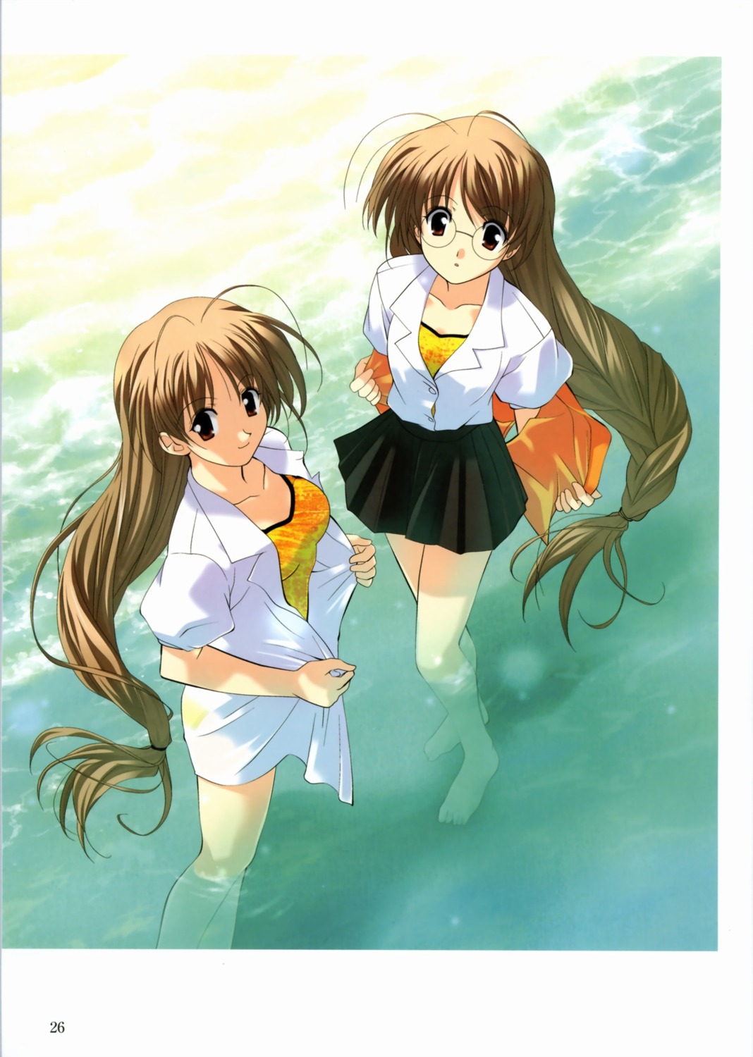 futakoi, megane, momoi_ai, momoi_mai, open_shirt, sasaki_mutsumi, swimsuits, undressing