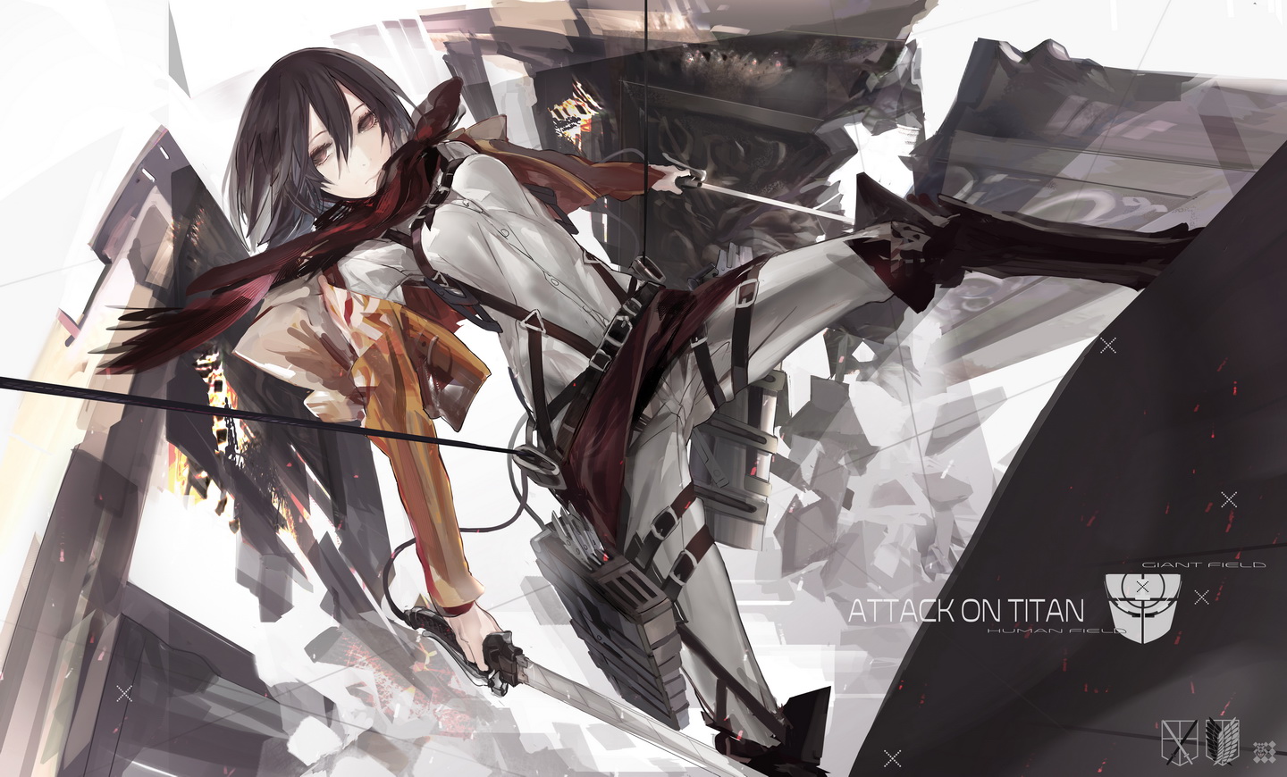 kiwamu, mikasa_ackerman, shingeki_no_kyojin, sword, uniform