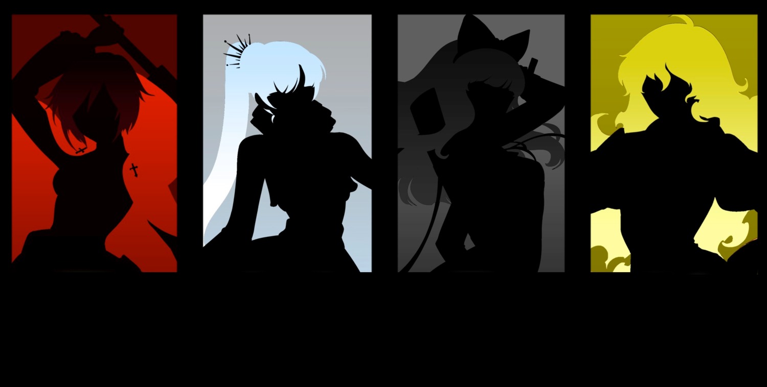 blake_belladonna, dress, monty_oum, pantyhose, ruby_rose, rwby, wallpaper, weapon, weiss_schnee, yang_xiao_long