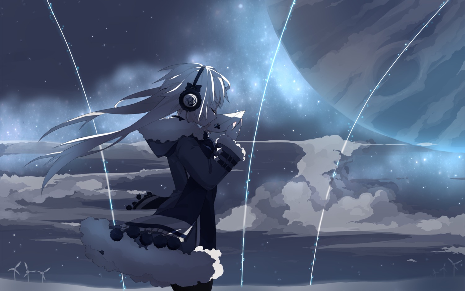 headphones, mizushirazu, wallpaper