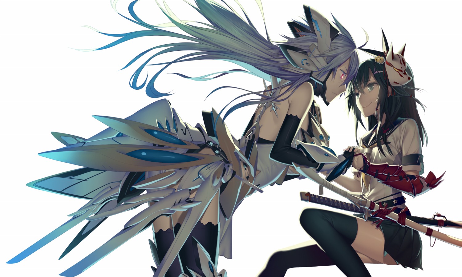 hullabaloo, mecha_musume, seifuku, sword, thighhighs