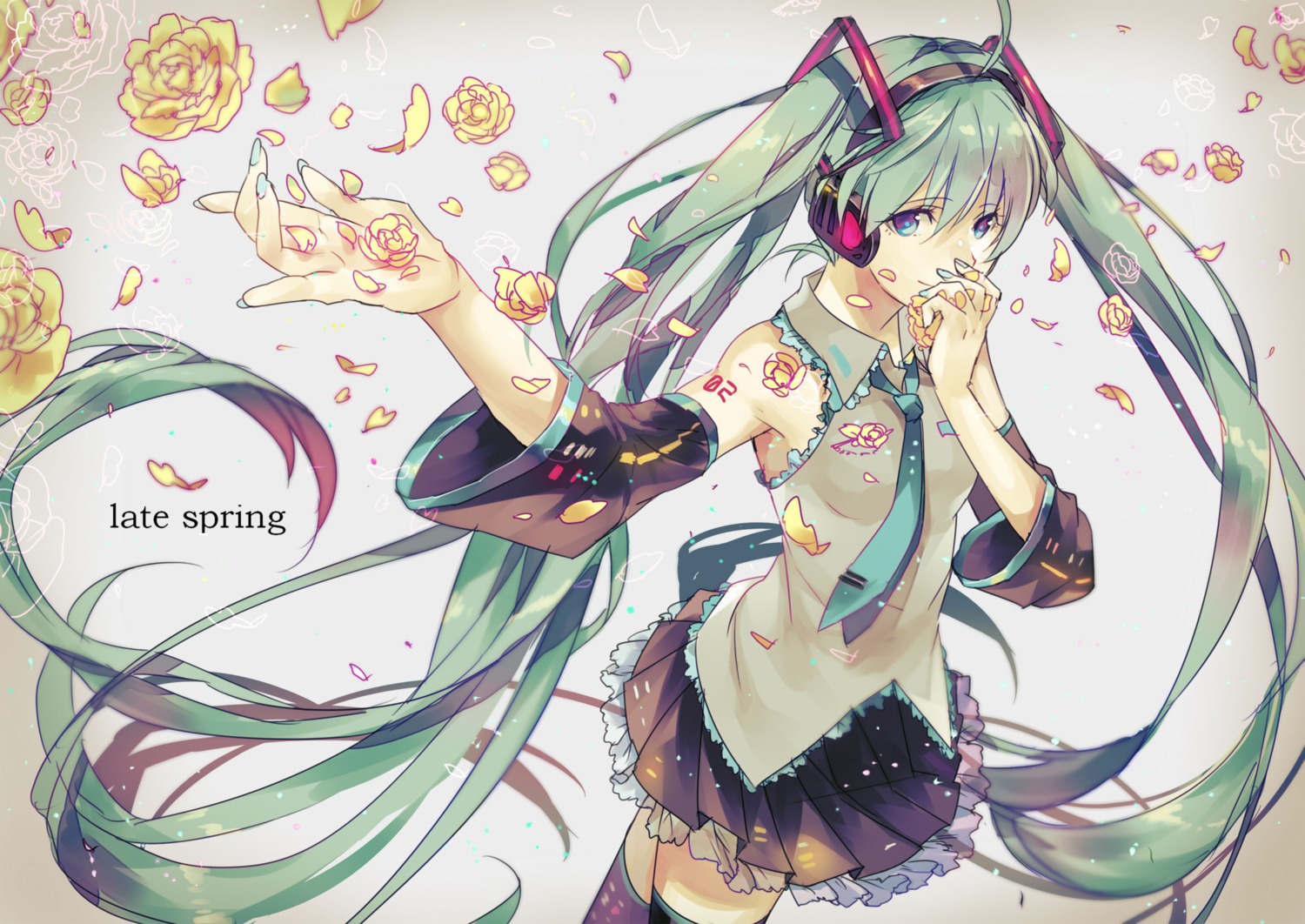 hatsune_miku, headphones, vocaloid, yunomachi.