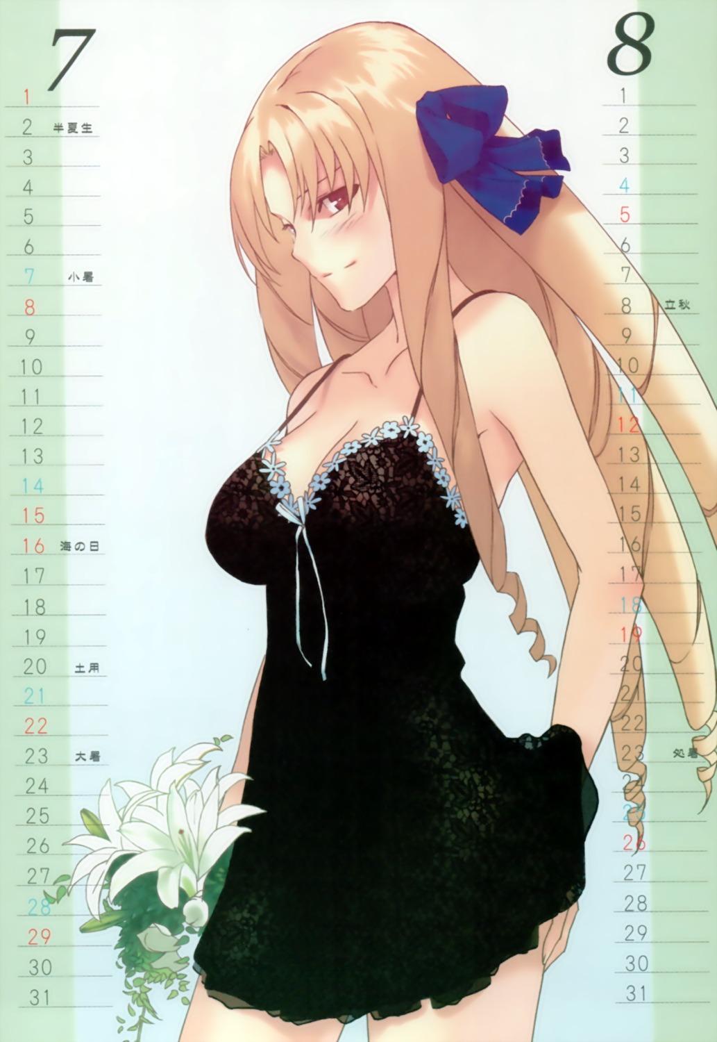 calendar, cleavage, fate/stay_night, lingerie, luviagelita_edelfelt, morii_shizuki, type-moon