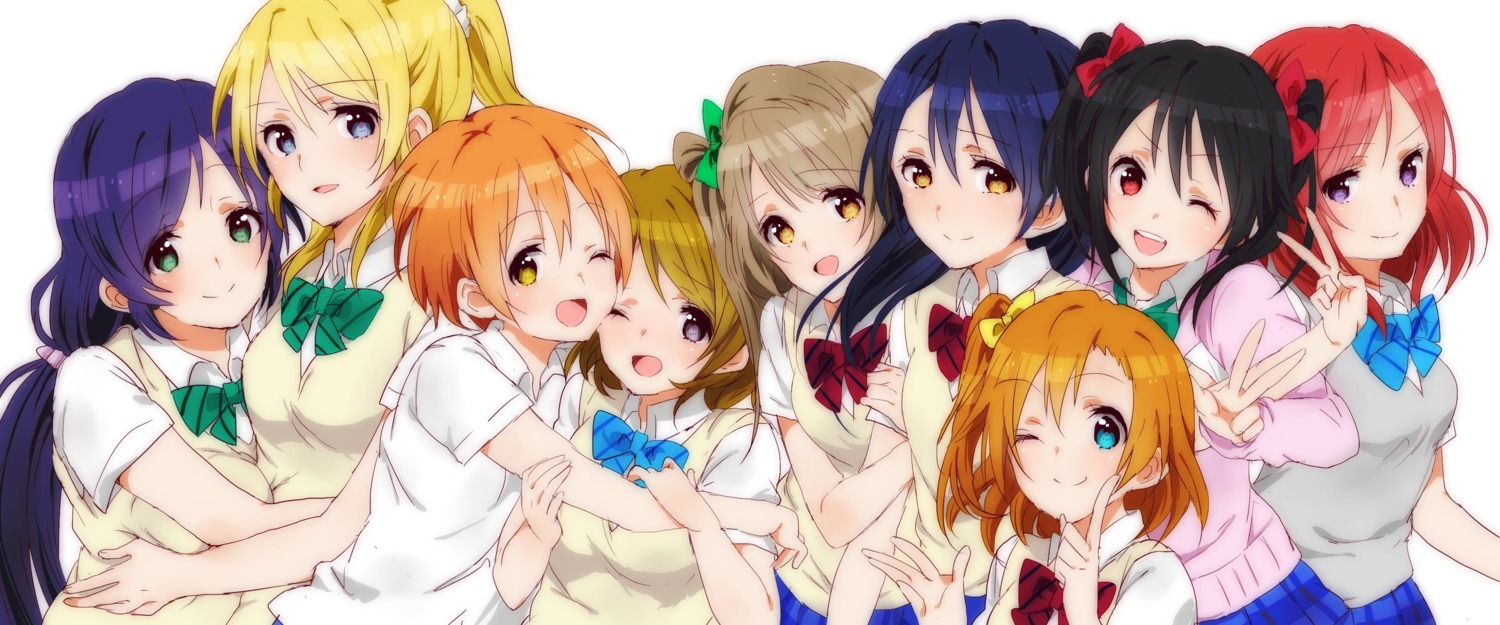 ayase_eli, hoshizora_rin, koizumi_hanayo, kousaka_honoka, love_live!, love_live!_(series), merry_(168cm55kg), minami_kotori, nishikino_maki, seifuku, sonoda_umi, toujou_nozomi, yazawa_nico