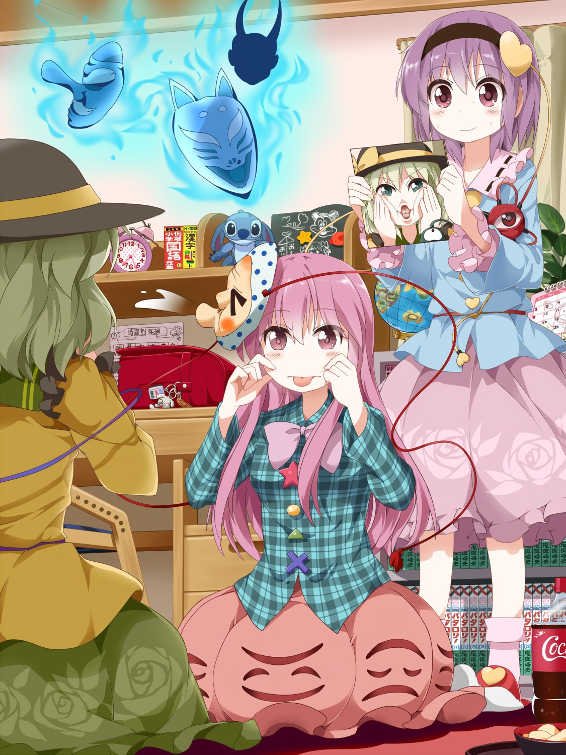 hata_no_kokoro, komeiji_koishi, komeiji_satori, lilo_and_stich, stich, touhou, tsurukou