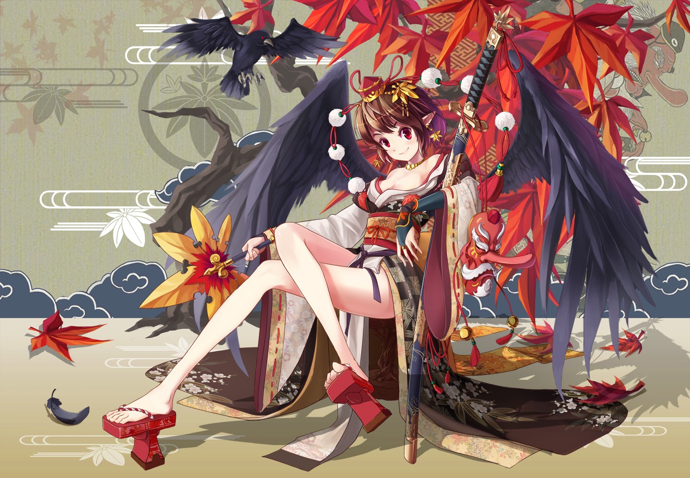 japanese_clothes, shameimaru_aya, shinebell, sword, touhou, wings