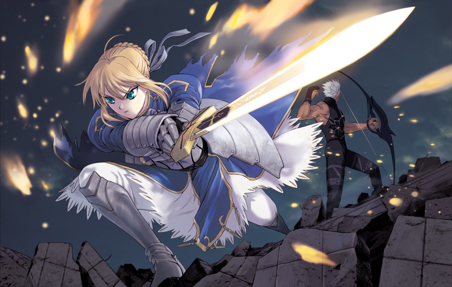 archer, artoria_pendragon_(fate), fate/hollow_ataraxia, fate/stay_night, sword, takahashi_keitarou