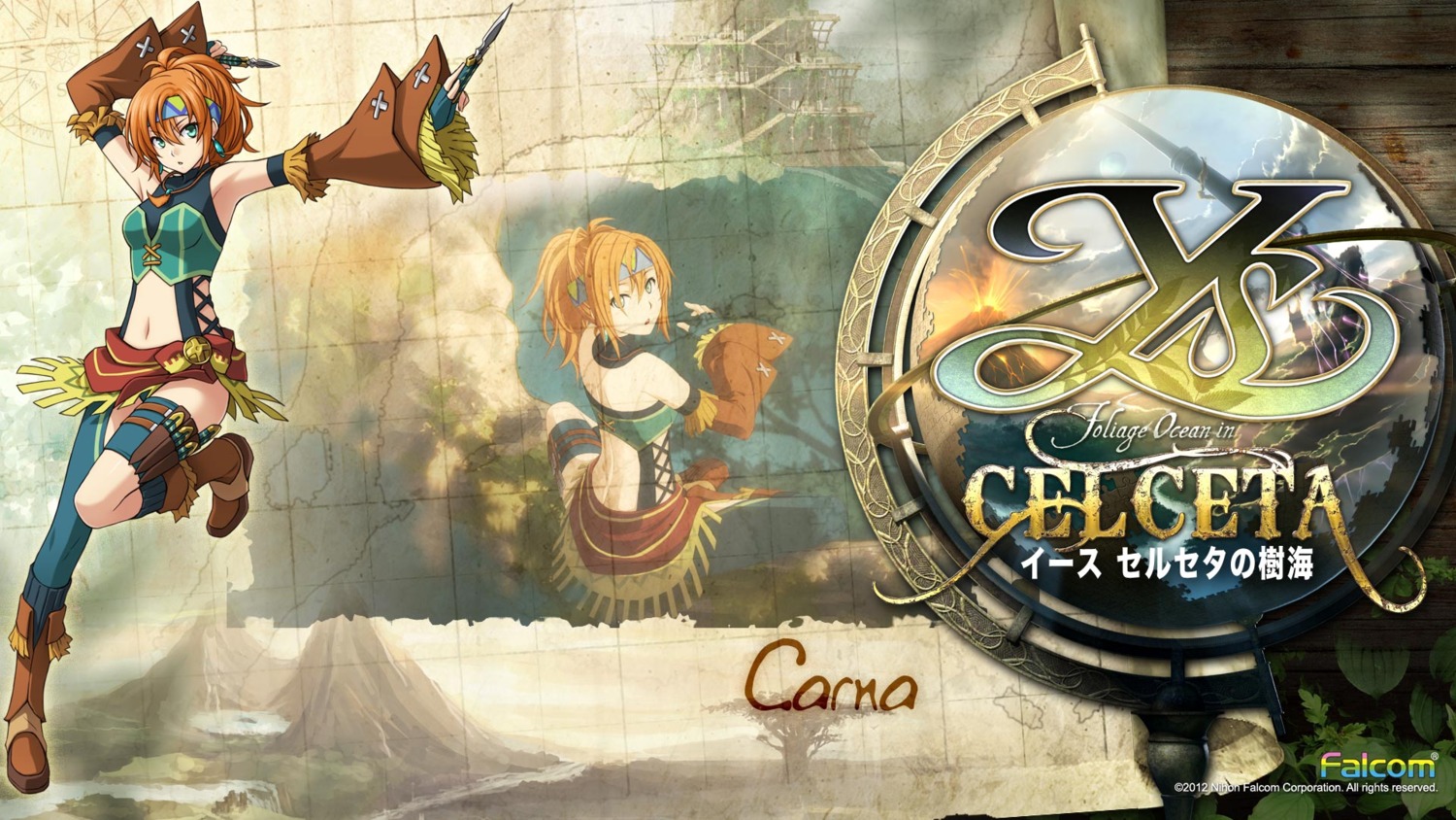 carna, falcom, thighhighs, wallpaper, weapon, ys, ys:_foliage_ocean_in_celceta