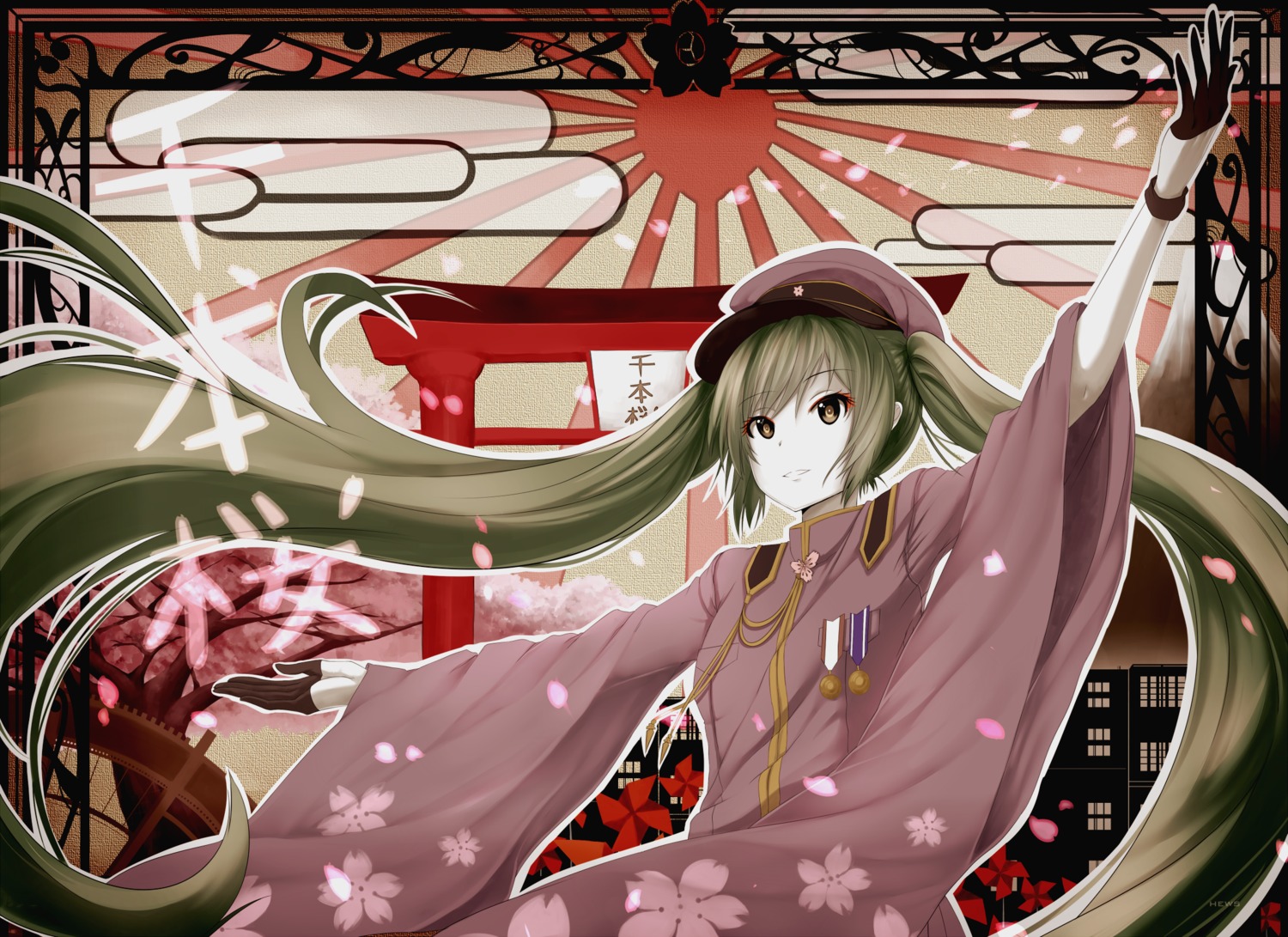 hatsune_miku, hews, senbon-zakura_(vocaloid), vocaloid