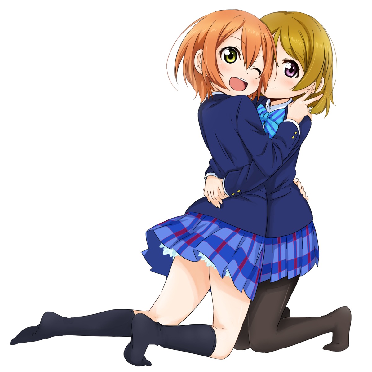 abe_kanari, hoshizora_rin, koizumi_hanayo, love_live!, love_live!_(series), pantyhose, seifuku, yuri
