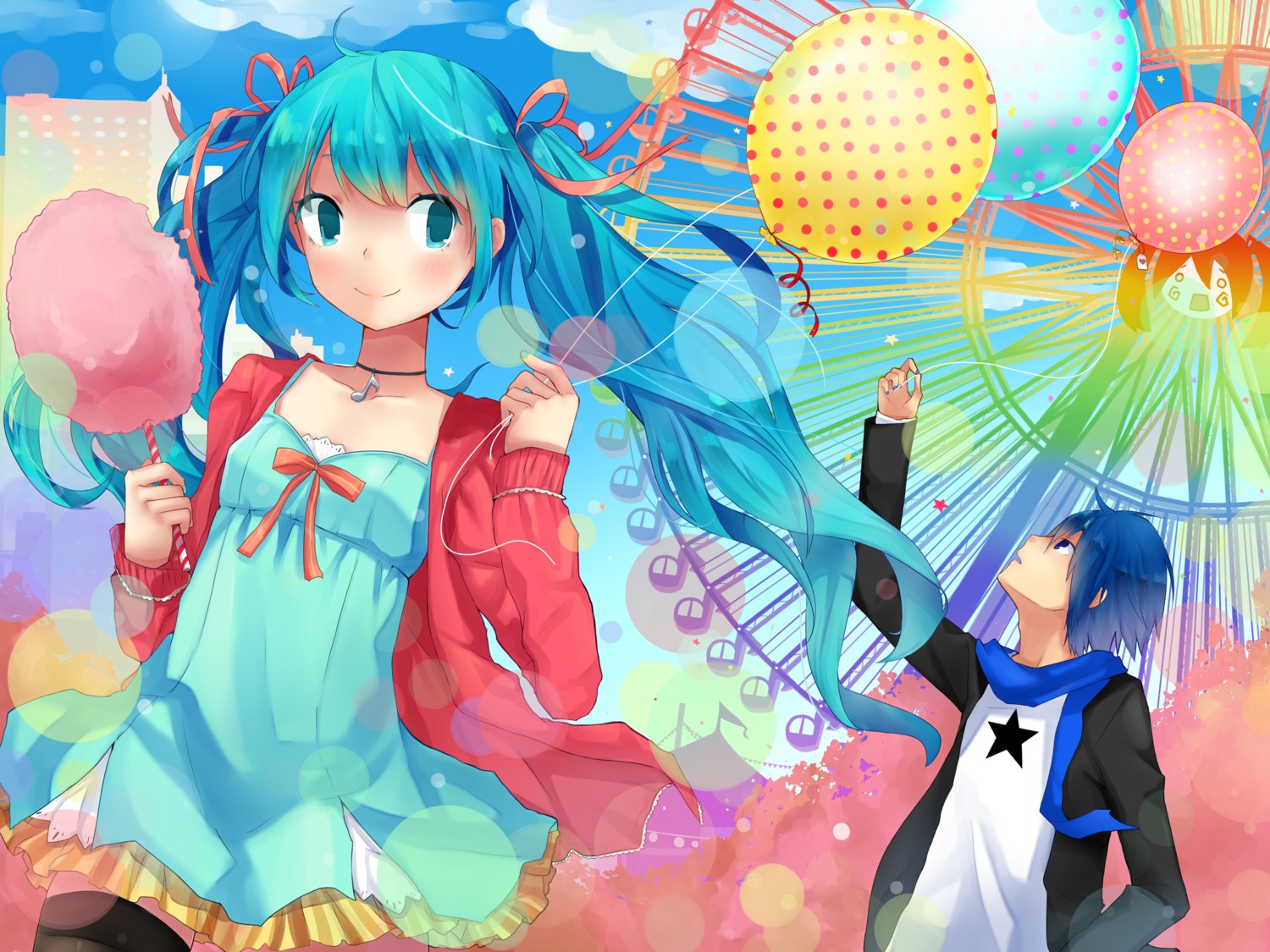hatsune_miku, kaito, thighhighs, vocaloid, yuki.