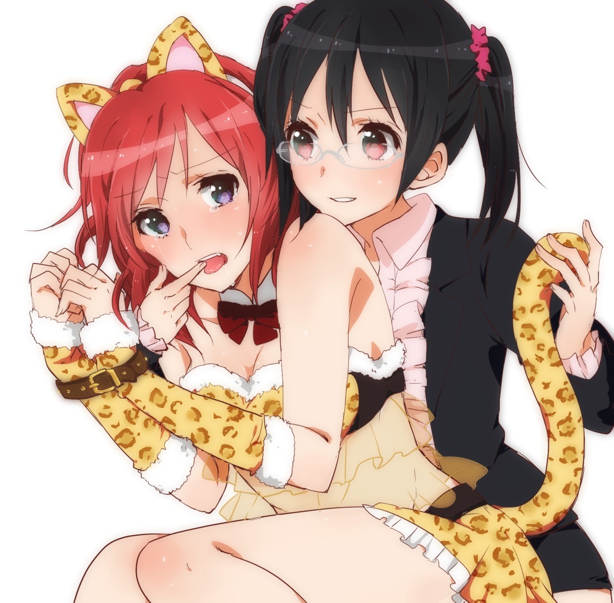 animal_ears, bondage, love_live!, love_live!_(series), megane, merry_(168cm55kg), nekomimi, nishikino_maki, tail, yazawa_nico, yuri