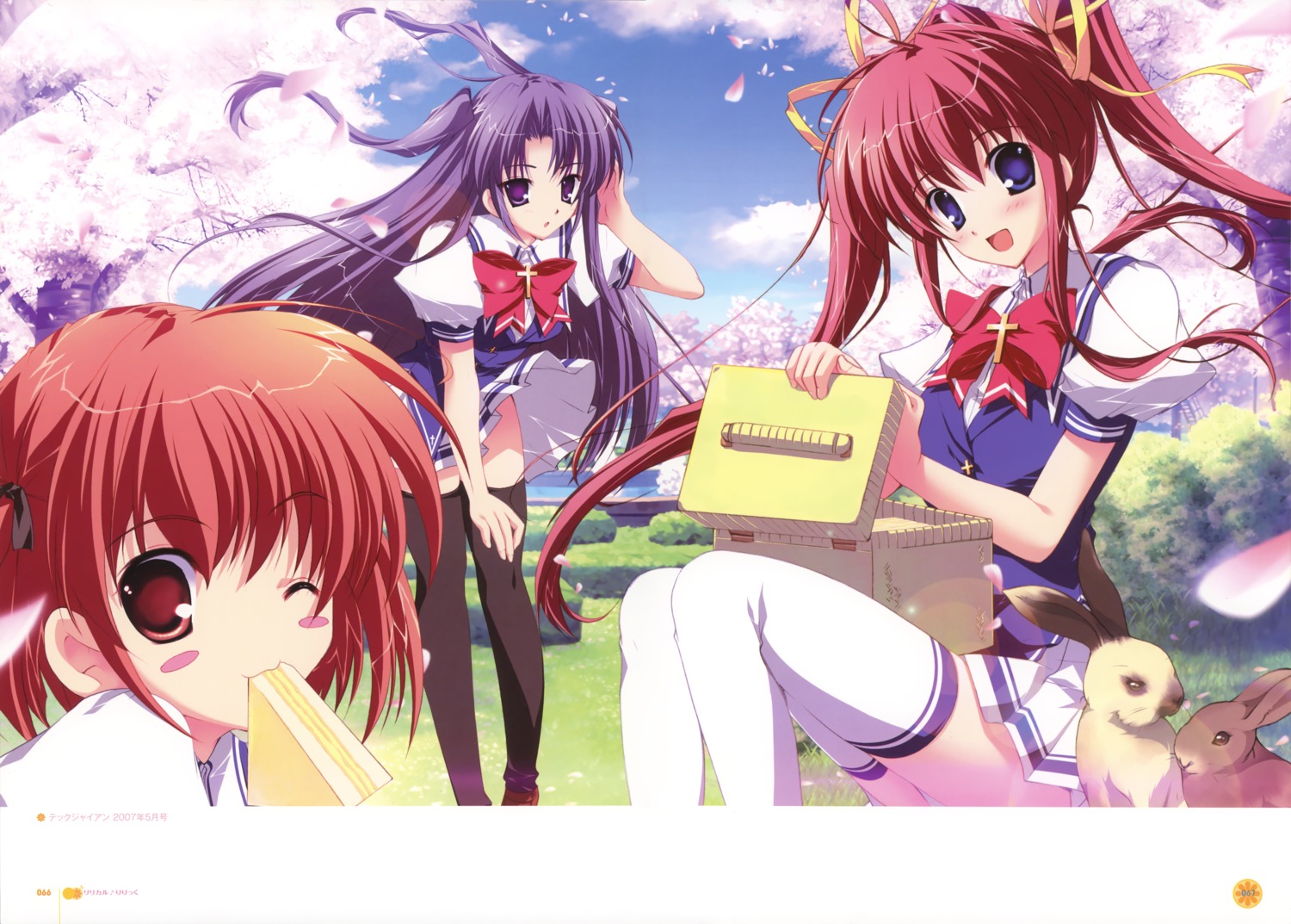 asakura_nanao, hagiwara_tomoe, lyrical_lyric, marmalade, mikeou, seifuku, takami_rin, thighhighs