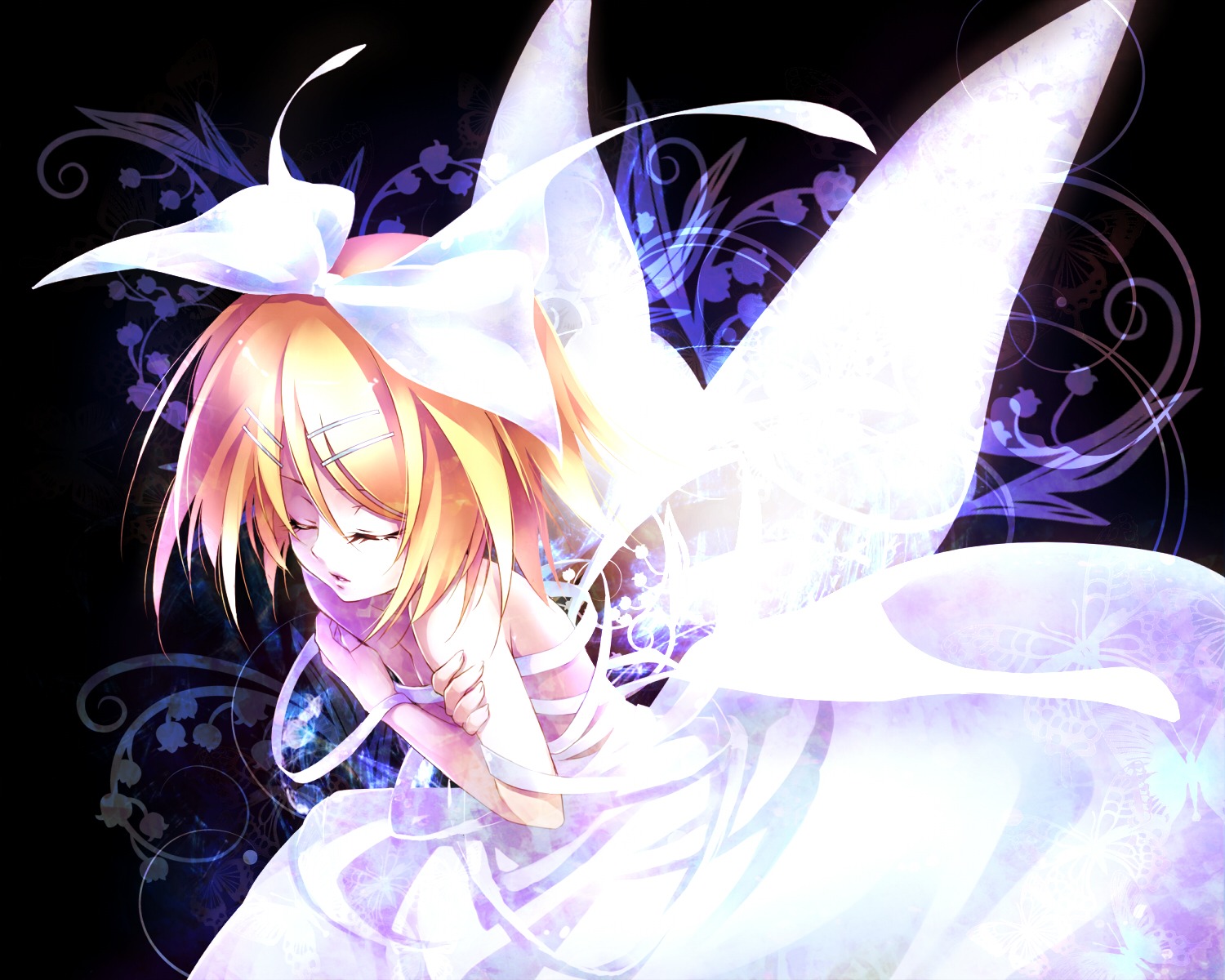 cleavage, dress, kagamine_rin, ueno_tsuki, vocaloid, wings