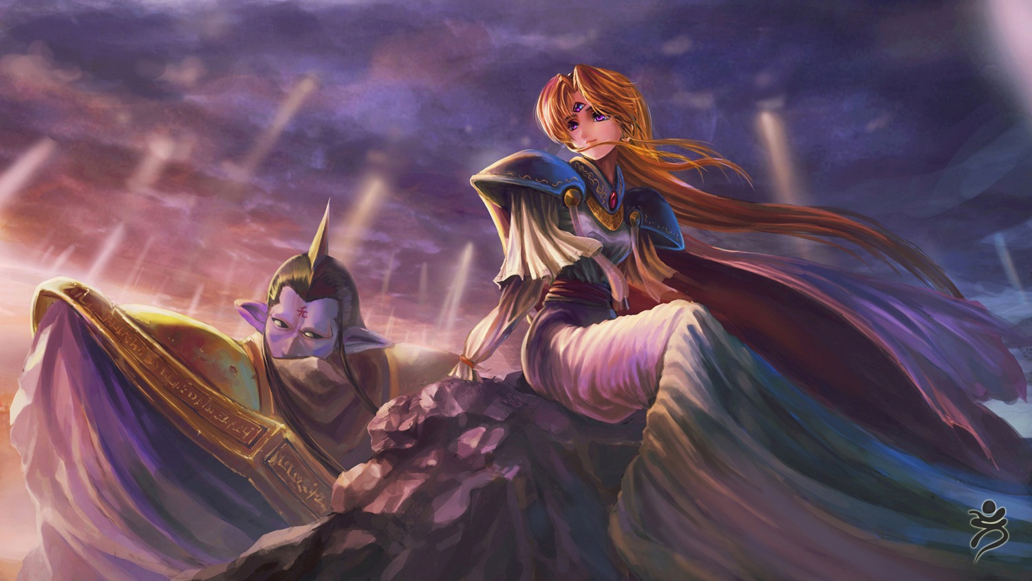 3x3_eyes, amala, armor, dress, elf, pointy_ears, ushas, ushas_(3x3_eyes), wallpaper