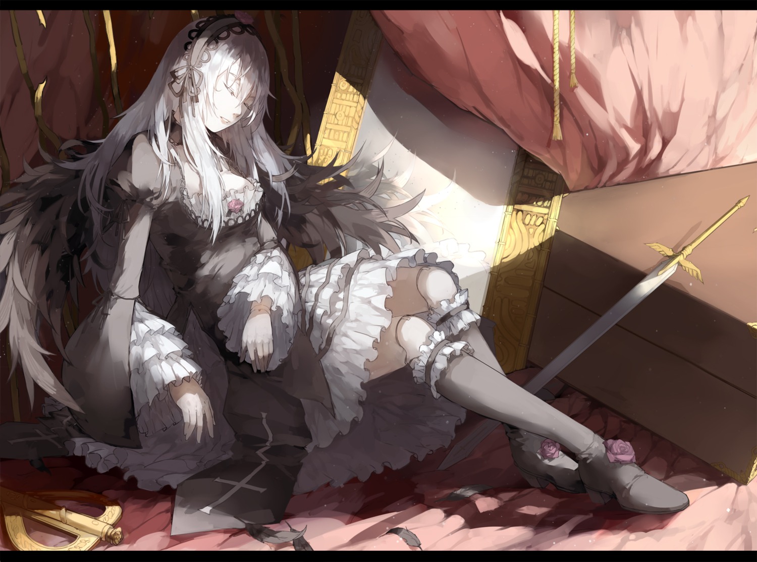 dress, garter, lolita_fashion, nine, rozen_maiden, suigintou, sword