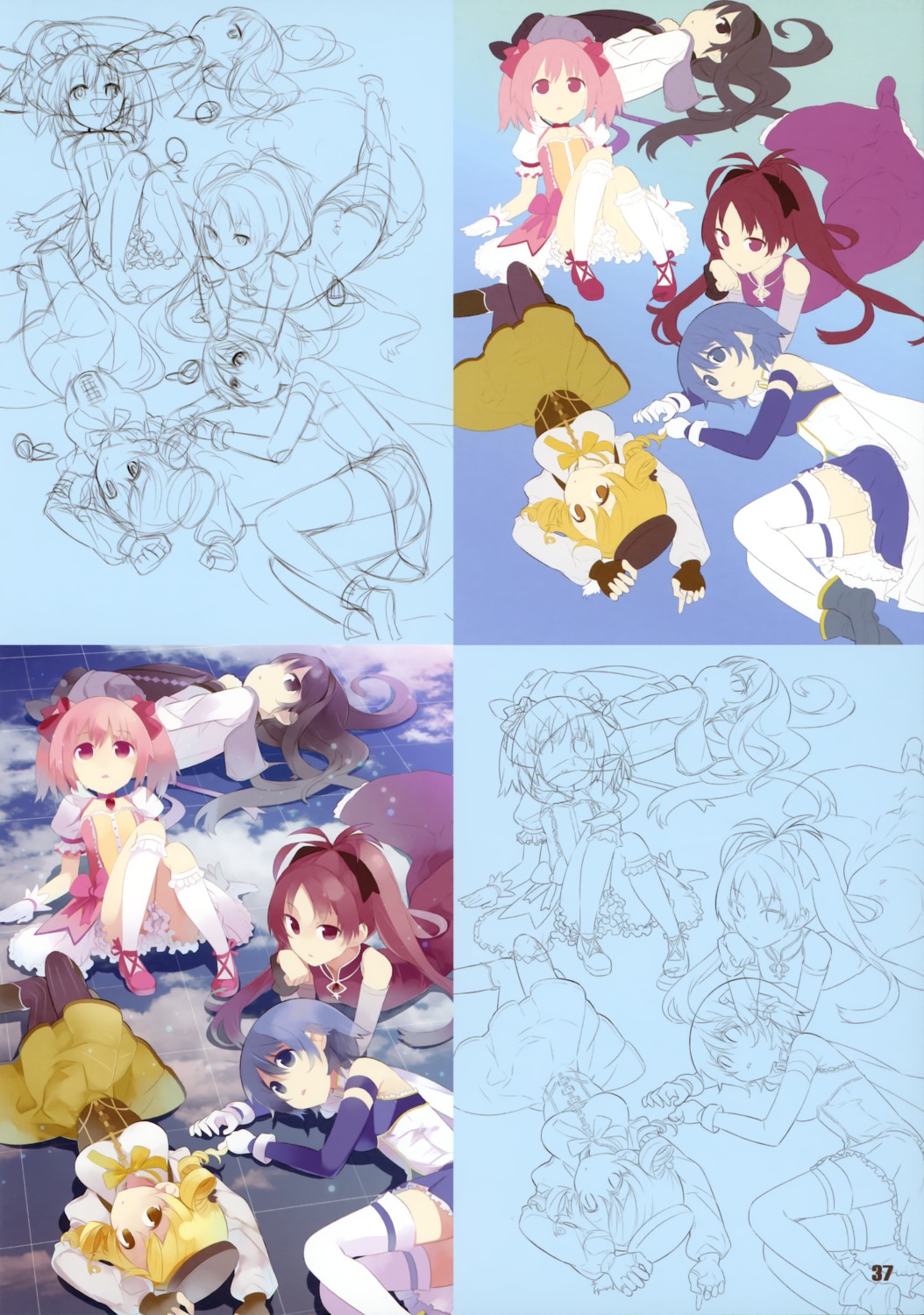 akemi_homura, haruse_hiroki, kaname_madoka, kiracnadays, mahou_shoujo_madoka_magica, miki_sayaka, pantyhose, sakura_kyouko, sketch, thighhighs, tomoe_mami