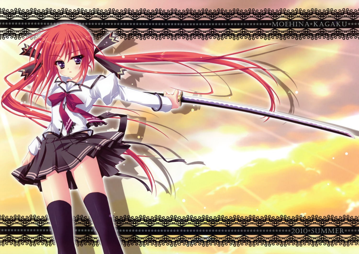hinamatsuri_touko, seifuku, sword, thighhighs