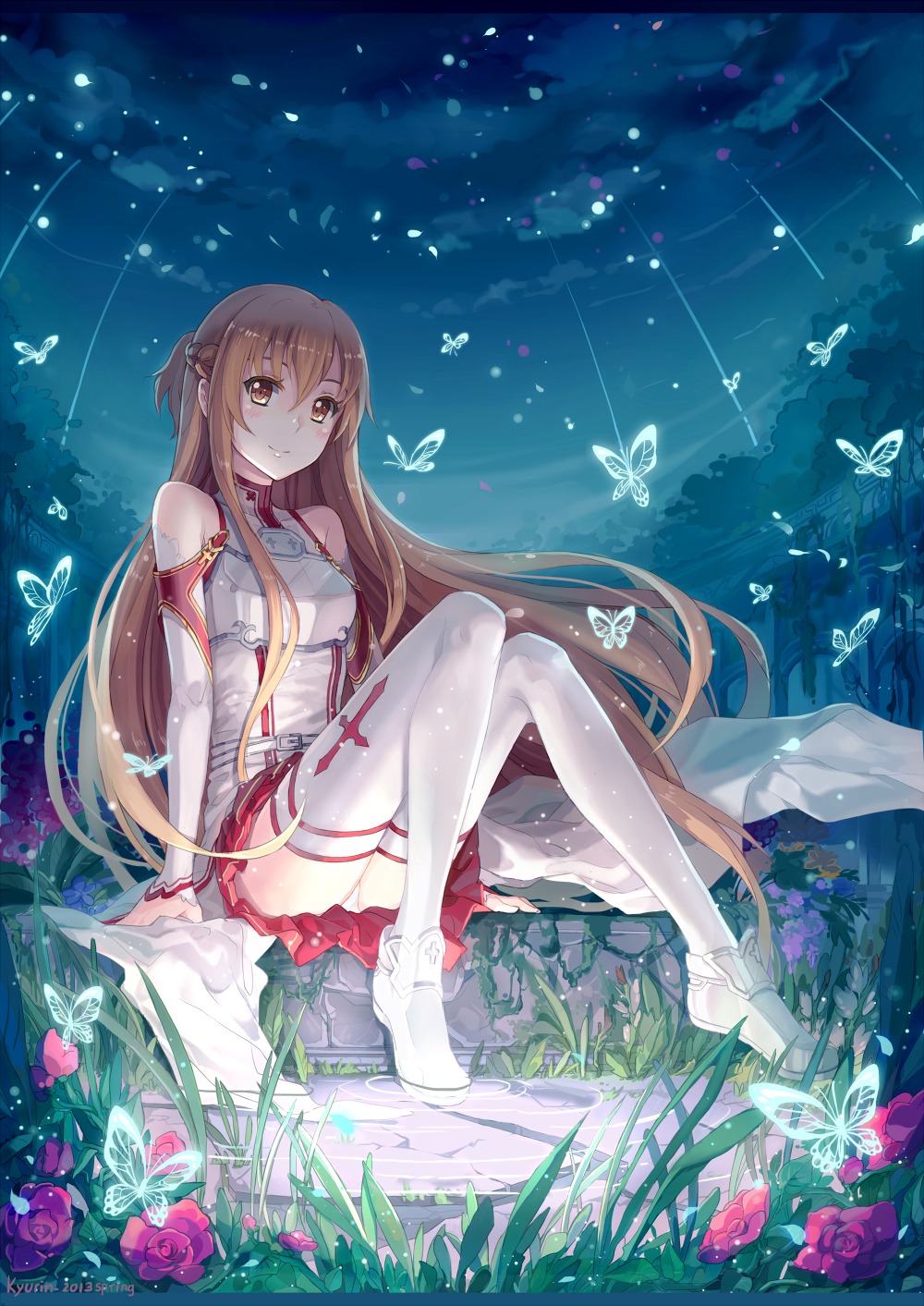 asuna_(sword_art_online), kyurin_(sunnydelight), pantsu, sword_art_online, thighhighs