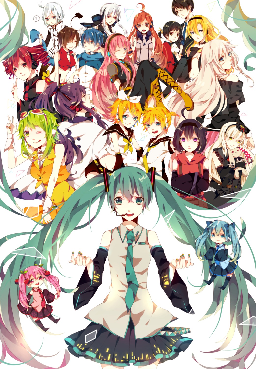 gumi, hatsune_miku, headphones, hiyama_kiyoteru, ia_(vocaloid), kaai_yuki, kagamine_len, kagamine_rin