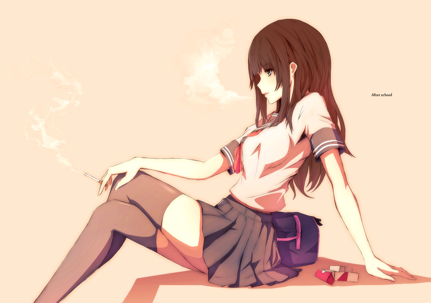 meron_to_maria, seifuku, smoking, thighhighs