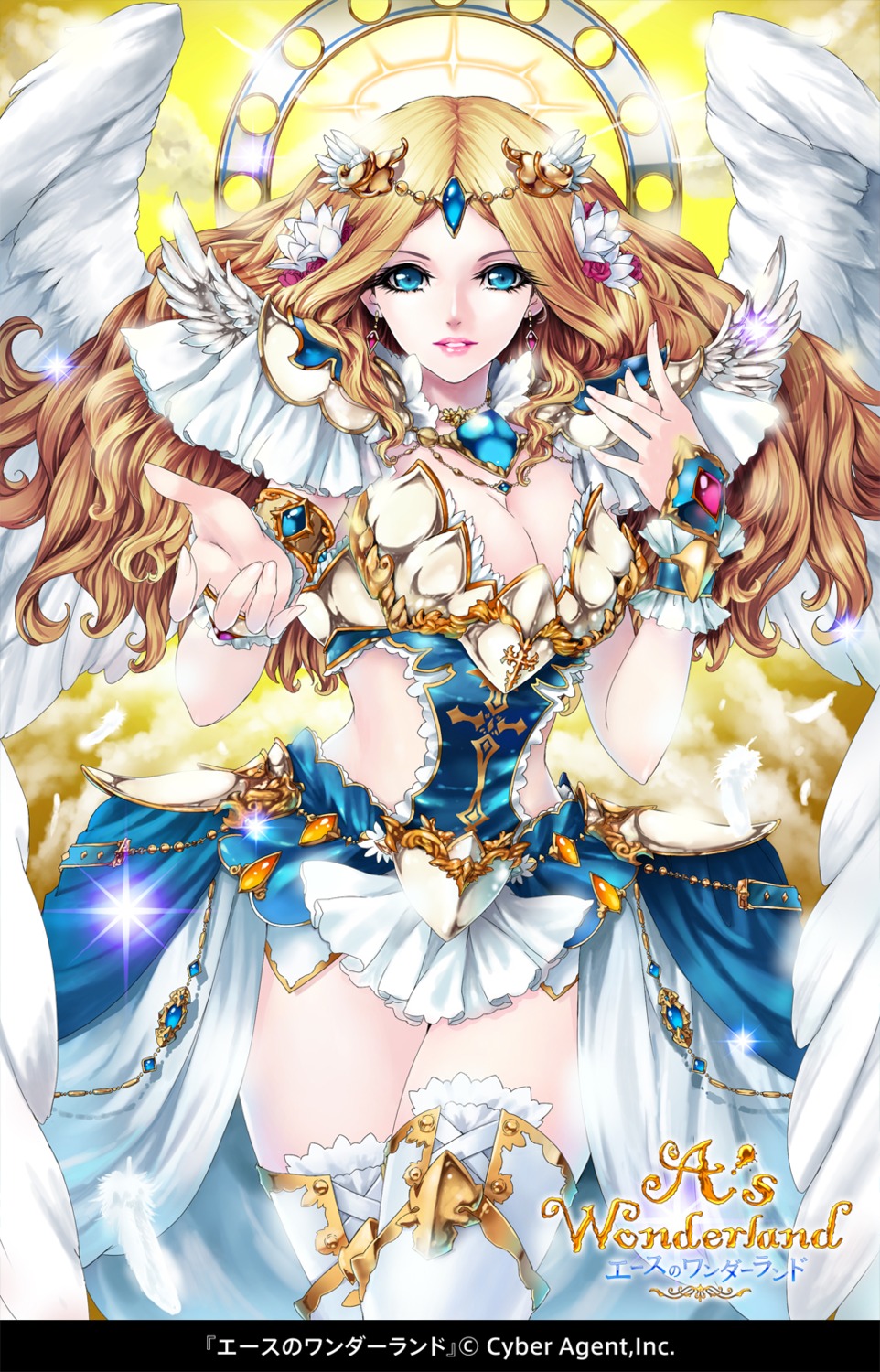 a's_wonderland, angel, cleavage, dress, kunishige_keiichi, thighhighs, wings