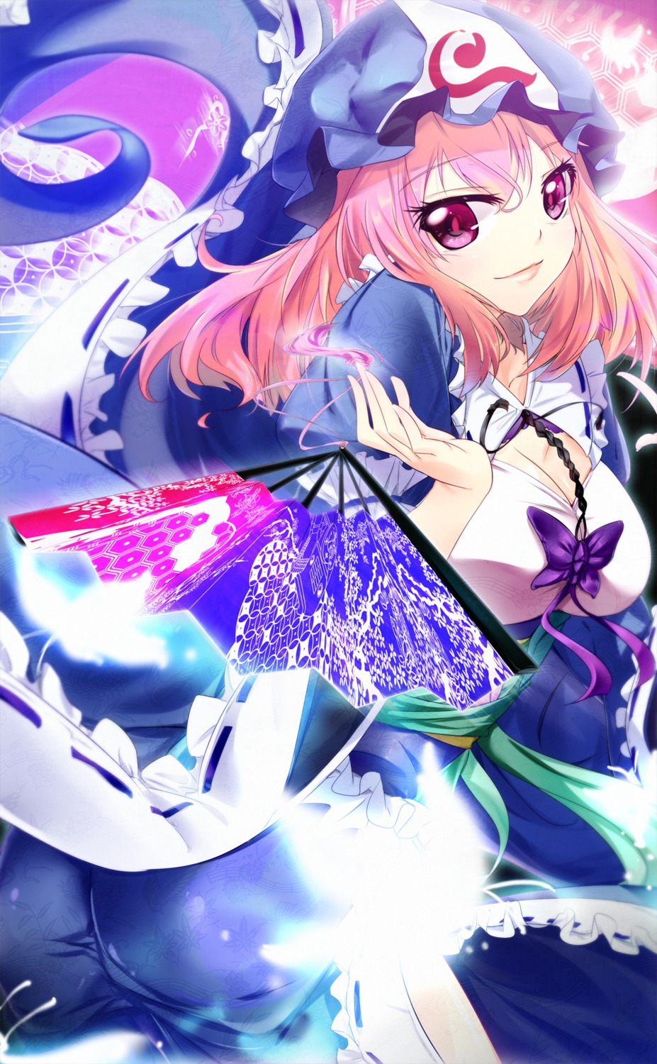 cleavage, dress, initial_f, saigyouji_yuyuko, touhou