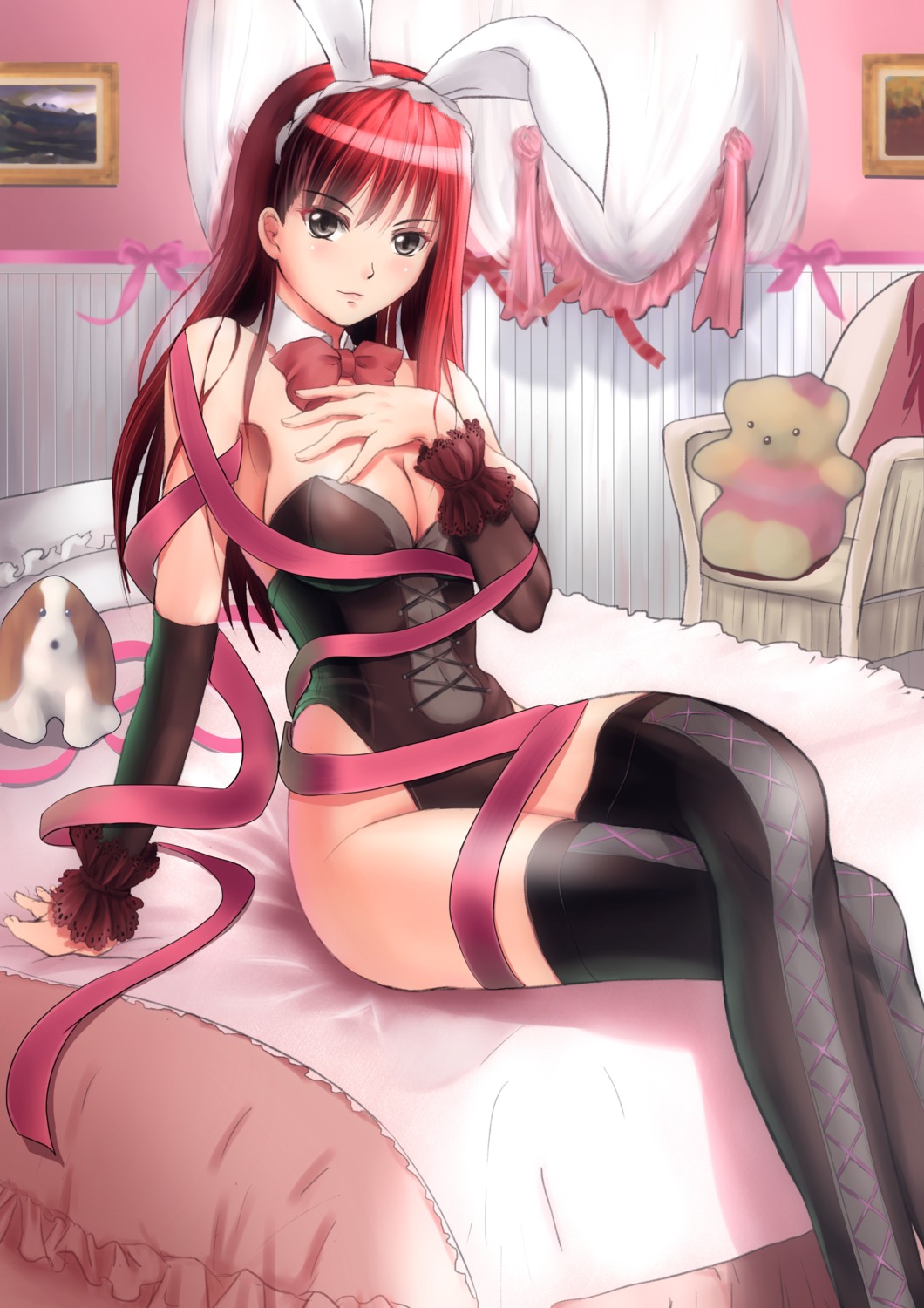 animal_ears, bunny_ears, bunny_girl, cleavage, soyokaze, thighhighs