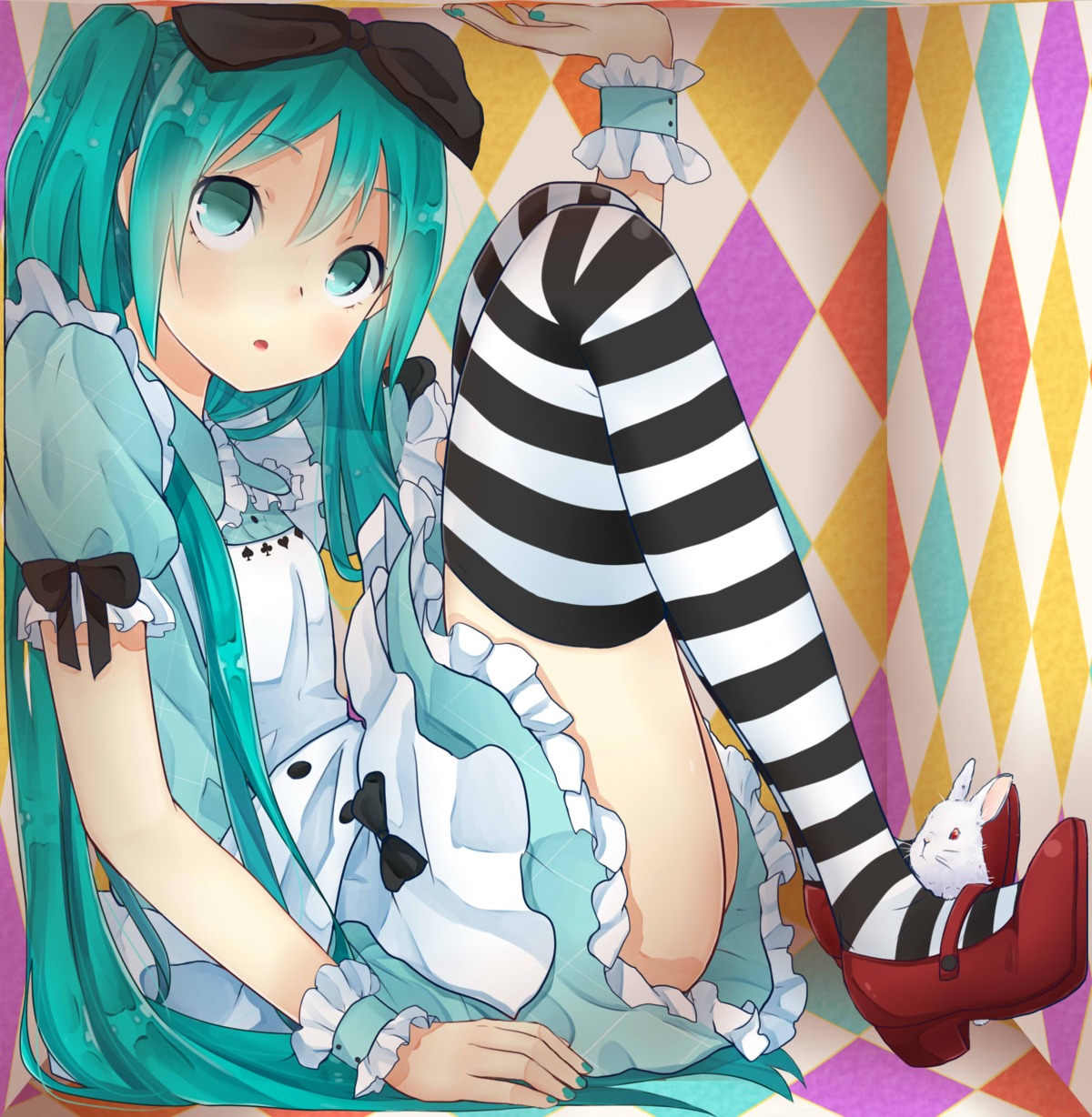 alice, alice_in_wonderland, hatsune_miku, thighhighs, vocaloid, yuki.