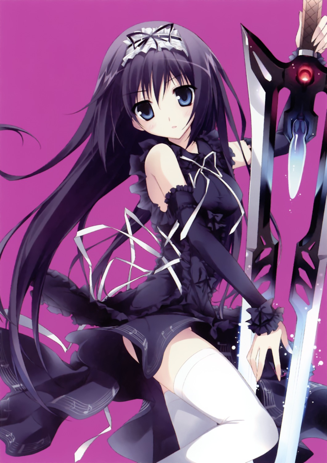 dress, karory, lolita_fashion, nishina_mikoto, phantom_breaker, skirt_lift, sword, thighhighs