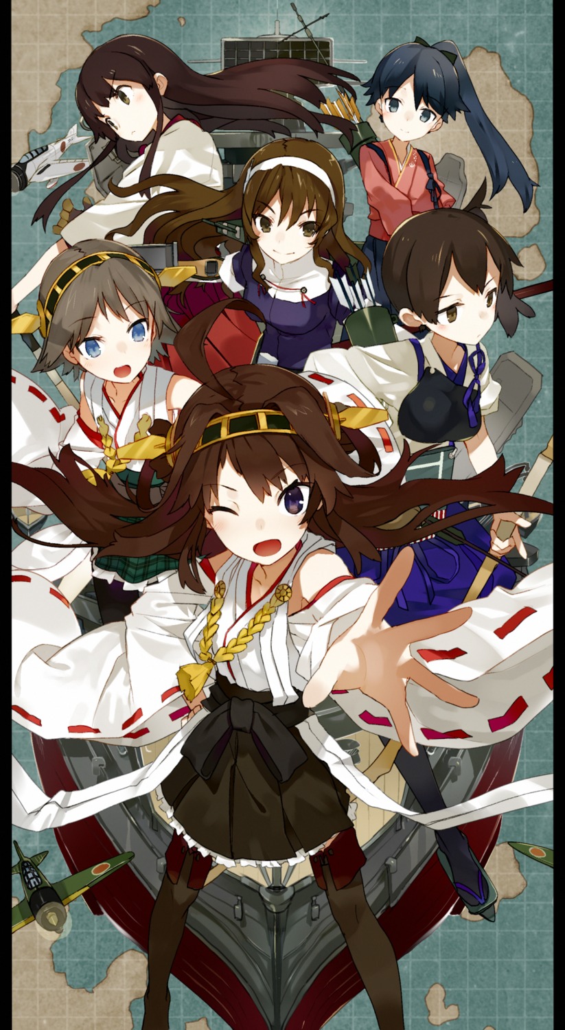 akagi_(kancolle), ashigara_(kancolle), hiei_(kancolle), houshou_(kancolle), kaga_(kancolle), kantai_collection, karei, kongou_(kancolle)