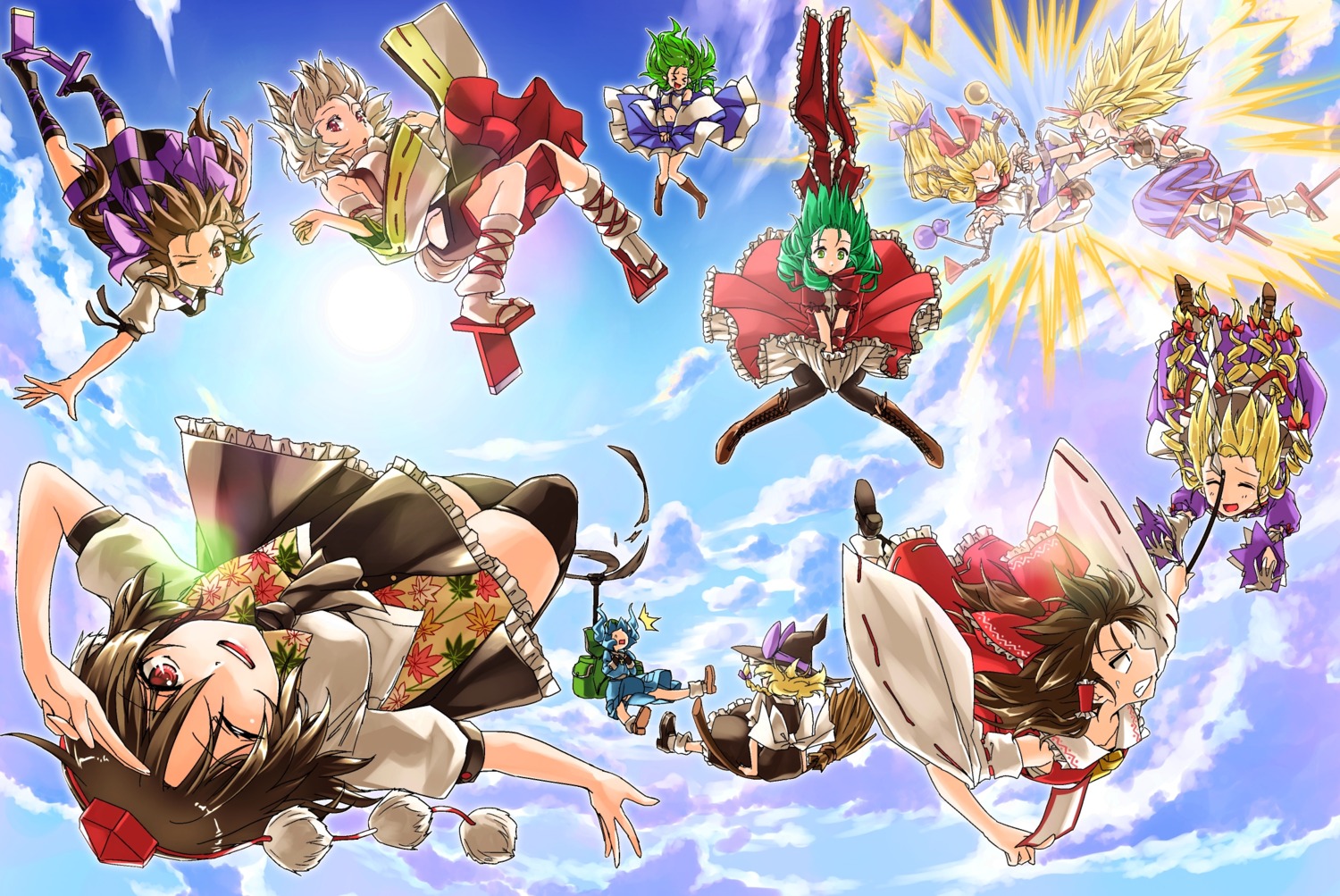 caesar_et_cleopatra, dragon_ball, dragon_ball_z, hakurei_reimu, himekaidou_hatate, hoshiguma_yuugi, ibuki_suika, inubashiri_momiji