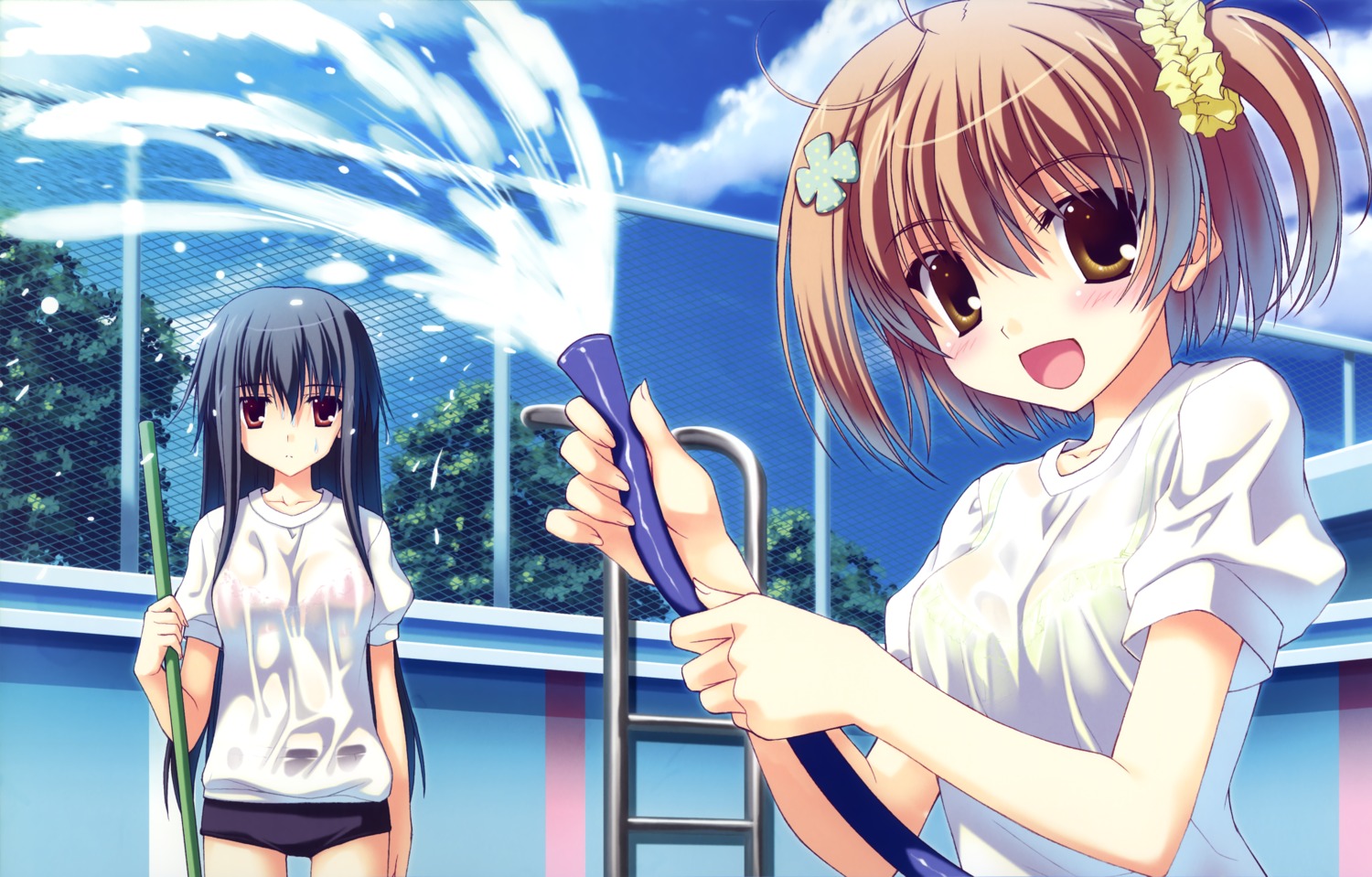 calendar_girl, gym_uniform, haruno_hina, kurosawa_shizuki, nanao_naru, see_through, wet_clothes