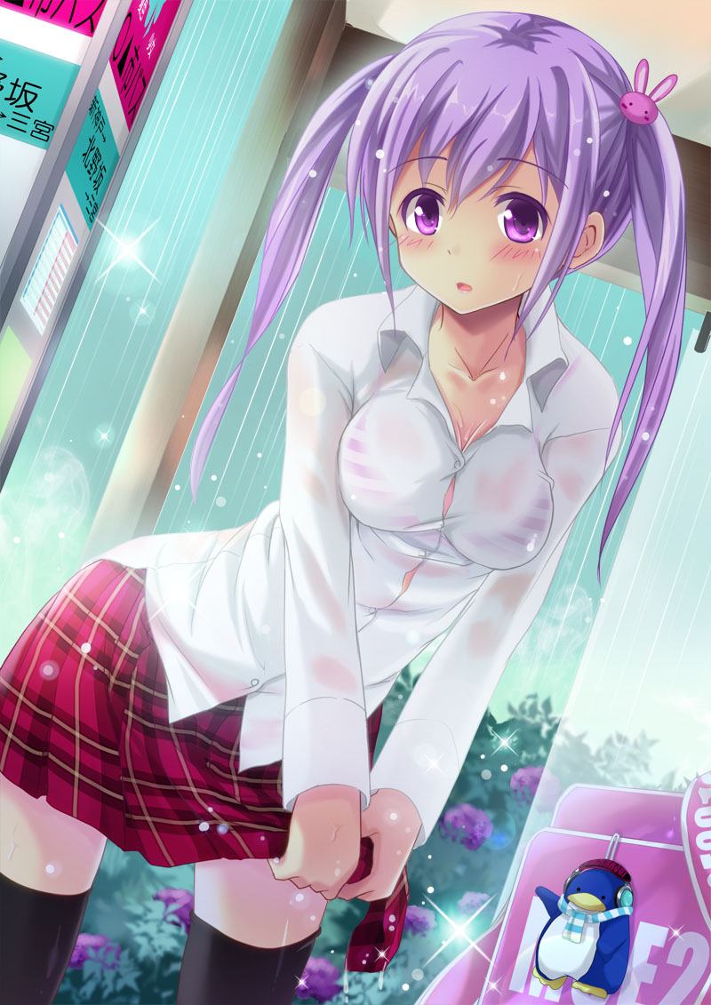 bra, see_through, seifuku, takanasheeee, thighhighs