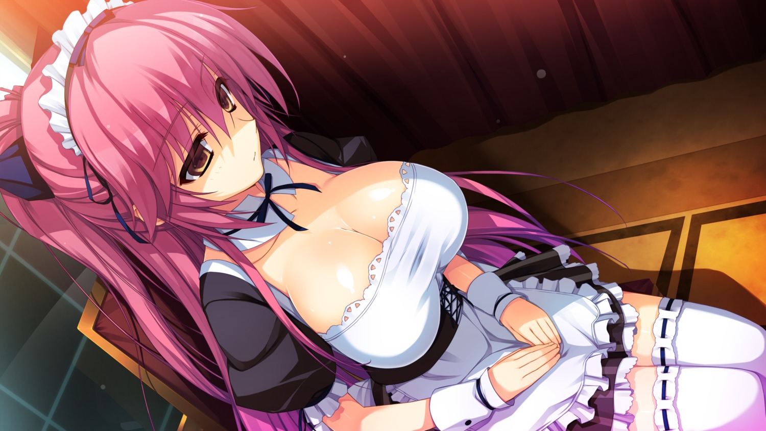 akusera, cleavage, game_cg, maid, reminiscence, thighhighs, tigre, tomose_shunsaku
