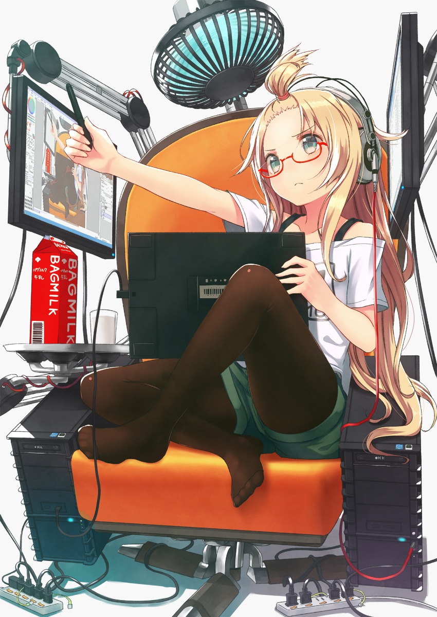 haruken, headphones, megane, pantyhose