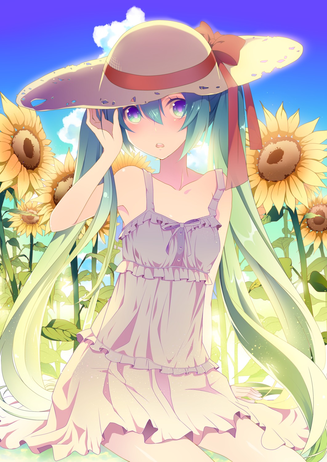 dress, hatsune_miku, summer_dress, temari_(artist), vocaloid