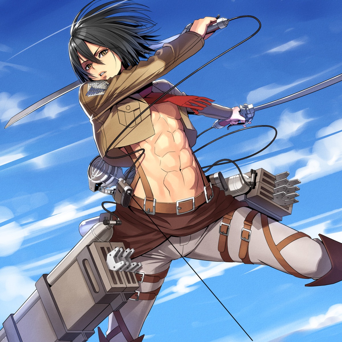 mikasa_ackerman, ogami, shingeki_no_kyojin, sword, uniform
