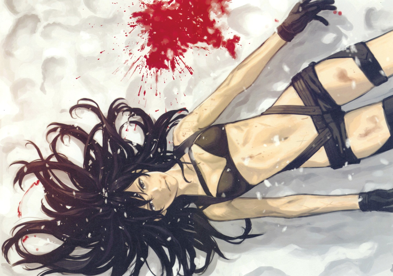bikini_top, blood, karasuma_kyouko, karasuma_kyouko_no_jikenbo, kozaki_yuusuke, scanning_artifacts, swimsuits