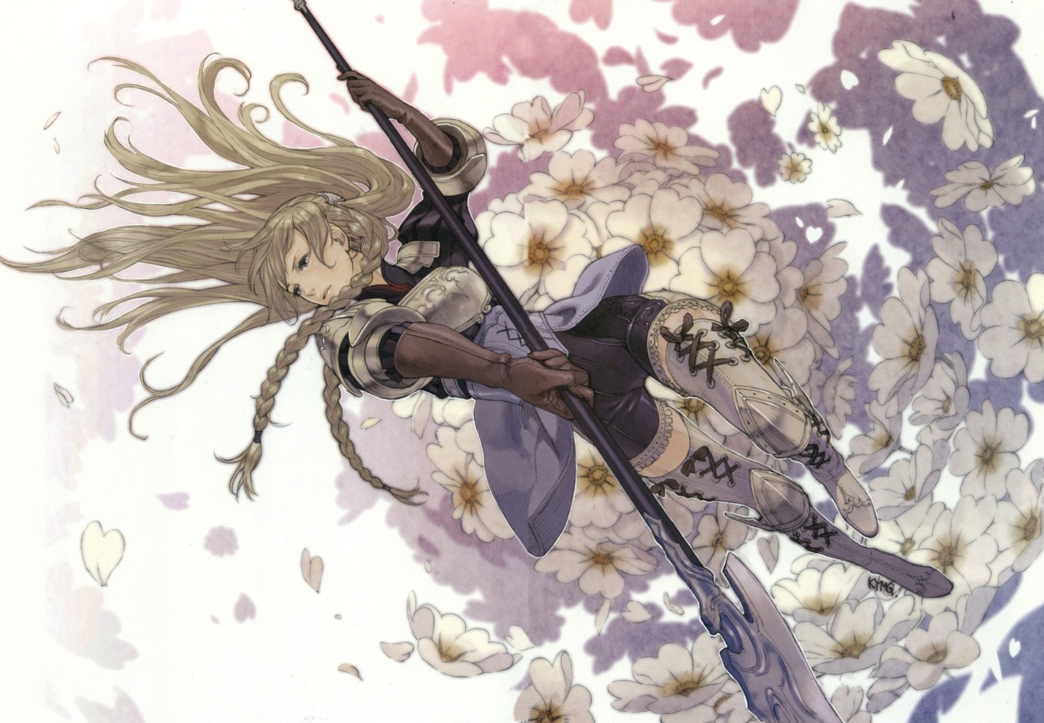 armor, kozaki_yuusuke, ravness_loxaerion, scanning_artifacts, tactics_ogre, thighhighs, weapon