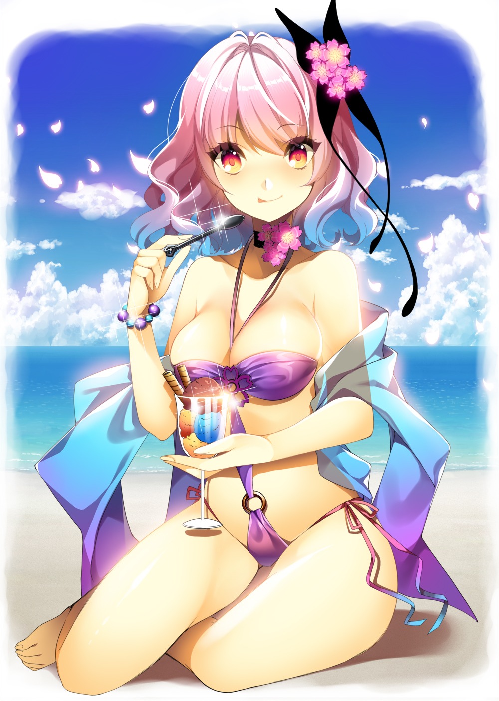 bikini, cleavage, jeminl, saigyouji_yuyuko, swimsuits, touhou