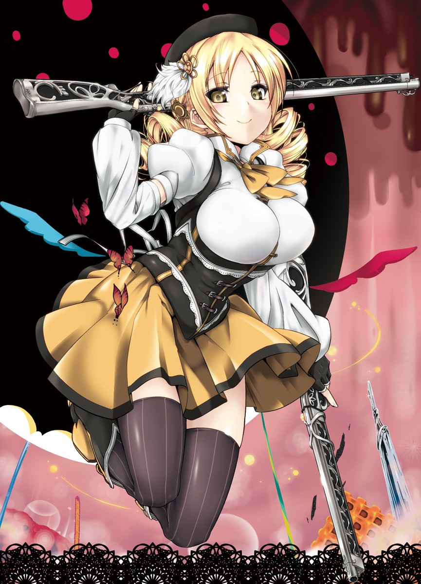 gun, hebata, mahou_shoujo_madoka_magica, thighhighs, tomoe_mami