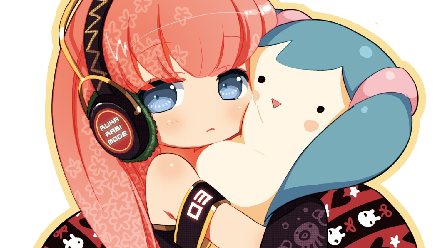 hatsune_miku, headphones, megurine_luka, neko_sakana, vocaloid